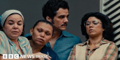 Legenda da foto, Cena de O Agente Secreto com as atrizes Suzy Lopes, Fafá Dantas e Geane Albuque...